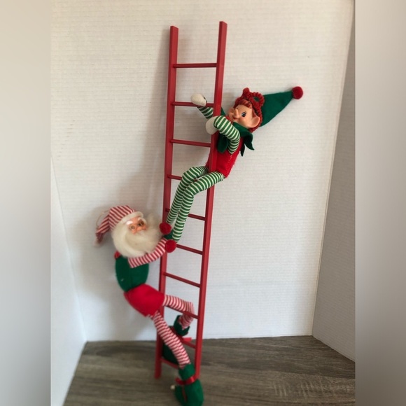 Vtg Santa and Elf Climbing Ladder Decor - Picture 2 of 15